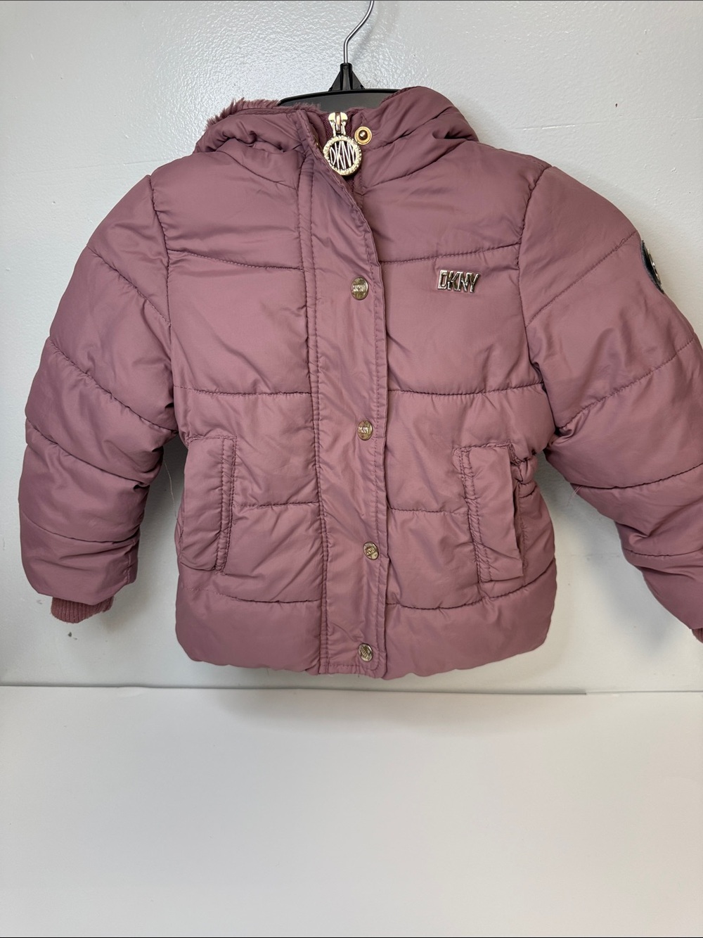 DKNY Girls' Dusty Rose Quilted Puffer Jacket with Hood